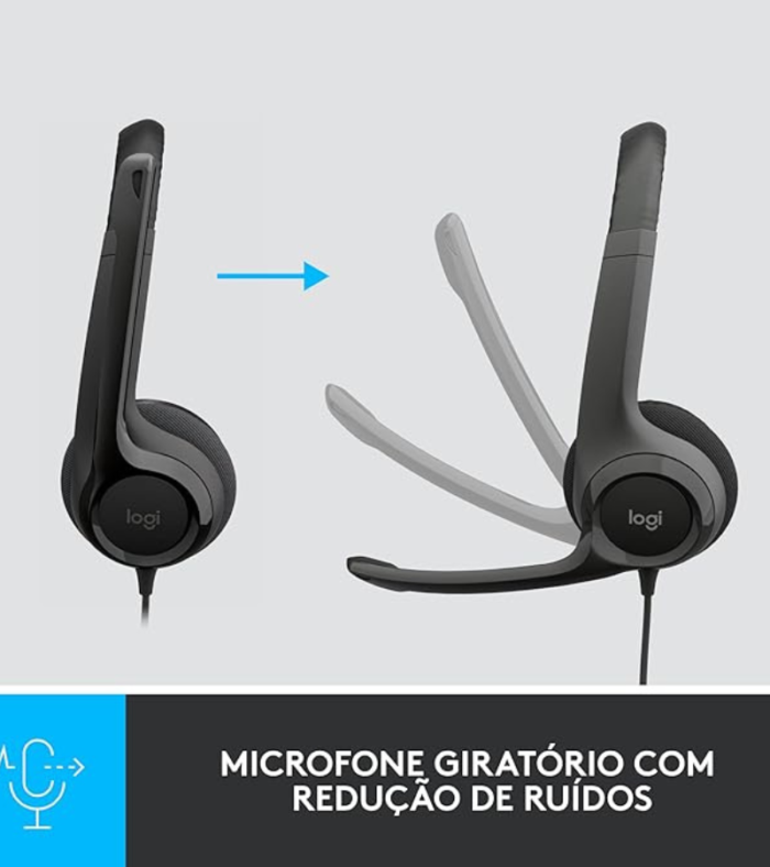 Headset com fio USB Logitech H390 com Almofadas Confortáveis, Controles de Áudio Integrado e Microfone com Redução de Ruído